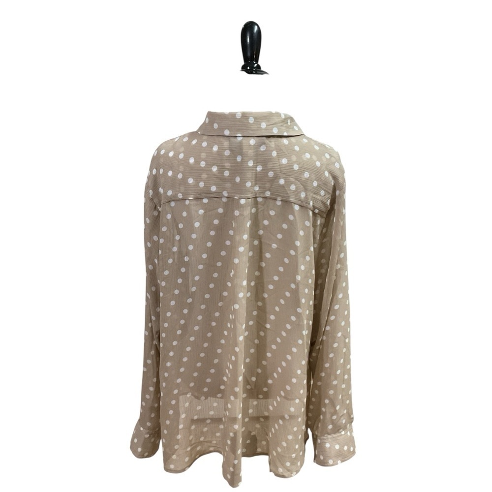 Lane Bryant Women's Size 18/20 Button Down Blouse Top Semi Sheer Polka Dot Beige - Picture 5 of 6